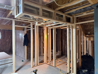 Interior wall framing in progress